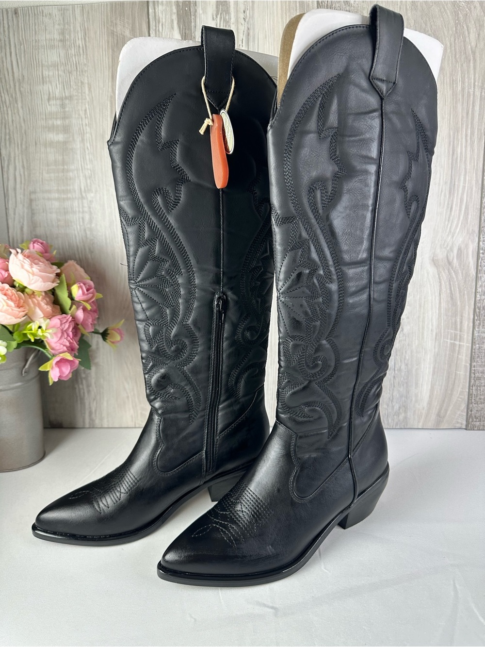 MIA Black Embroidered Western Knee-High Boots
